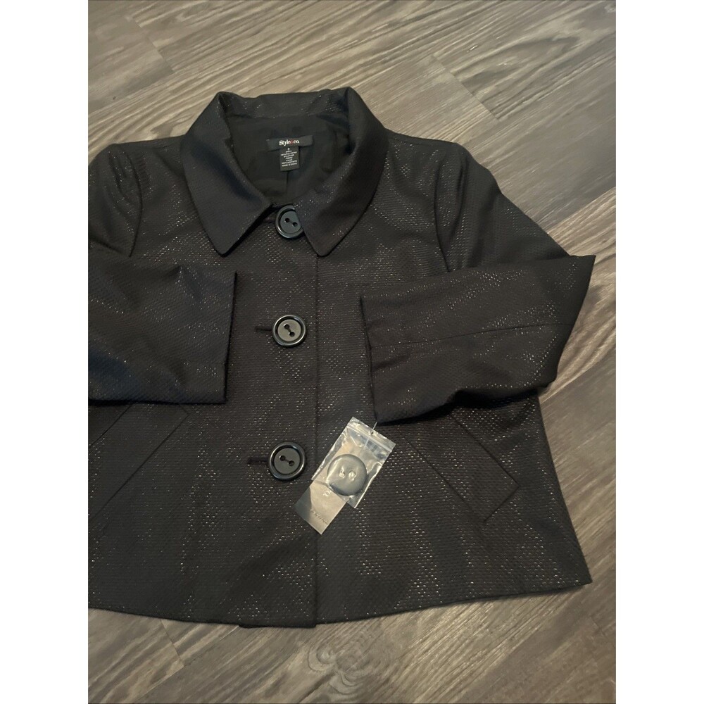STYLE & CO Women’s Shiny Finish Lined Button Front Swing Jacket Black Size 8 - Picture 4 of 11